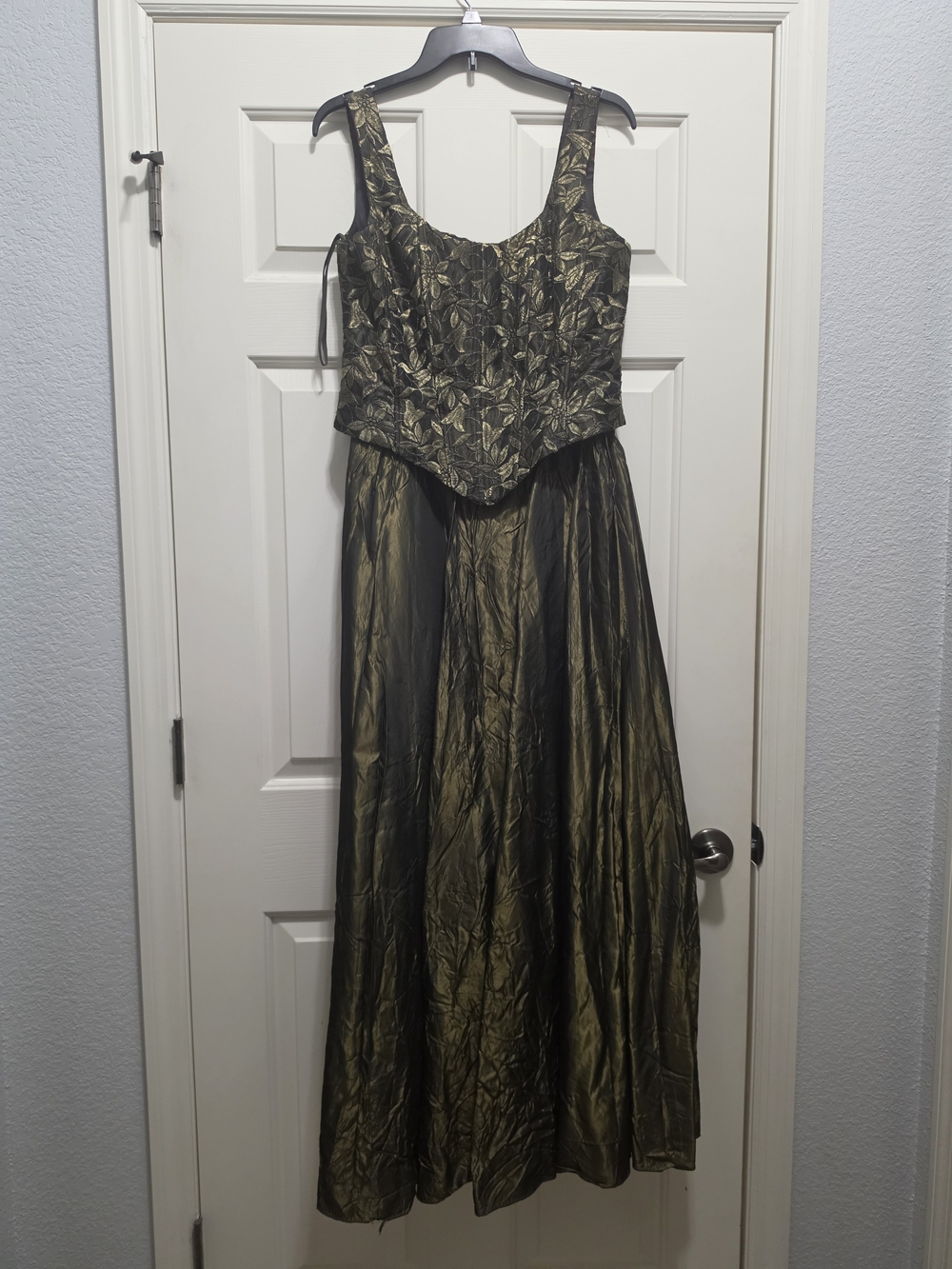 Aspeed Metalic and Black Floral Brocade Maxi Dress